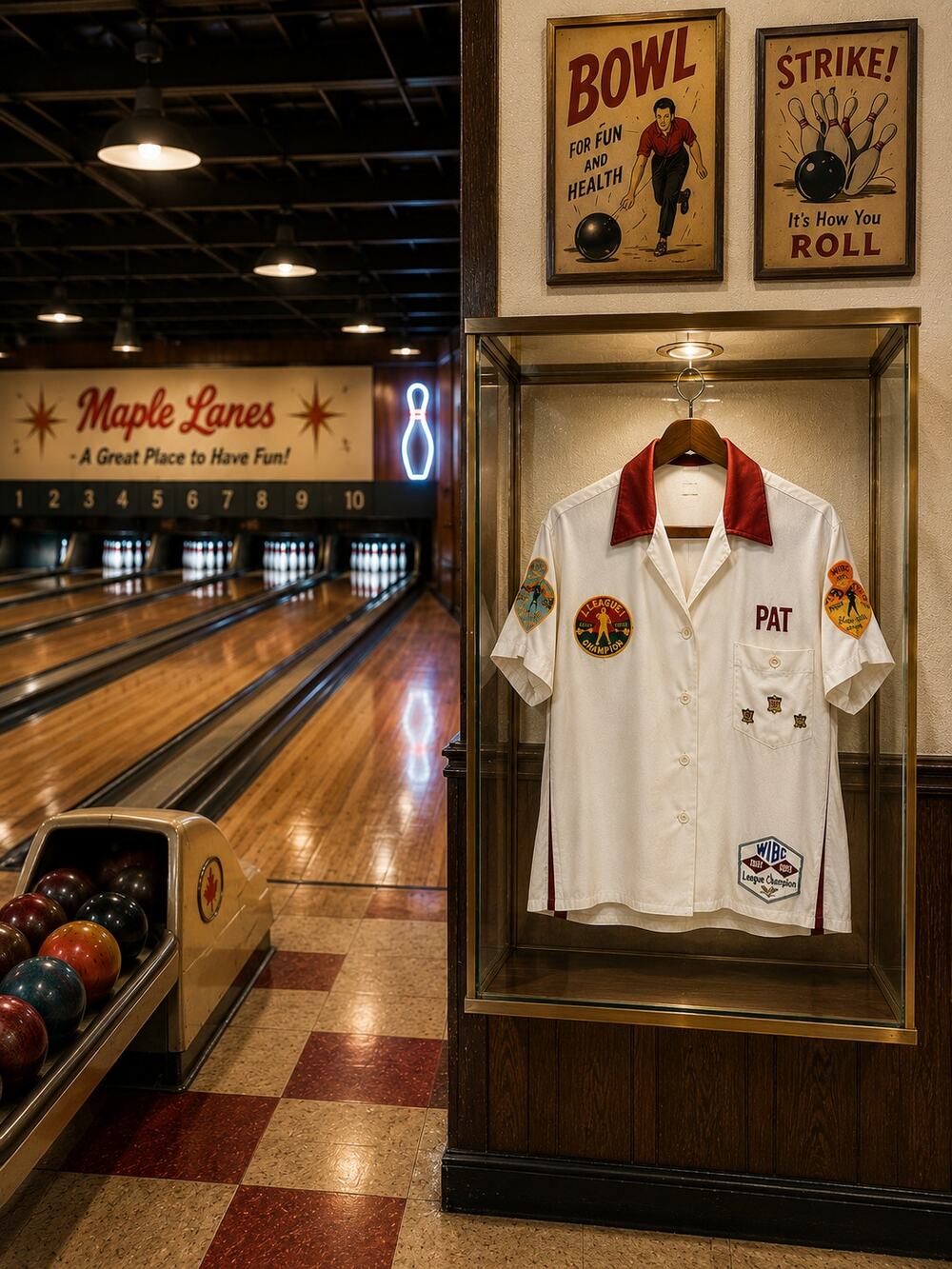 Vintage Nat Nast Bowling Shirt 50s 60s WIBC Pat Rose Room XS/S Pins